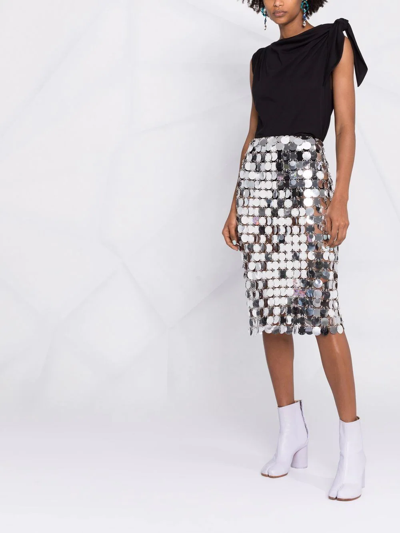 Rabanne Shimmering Midi Skirt With Circular Plastic Discs In Grau