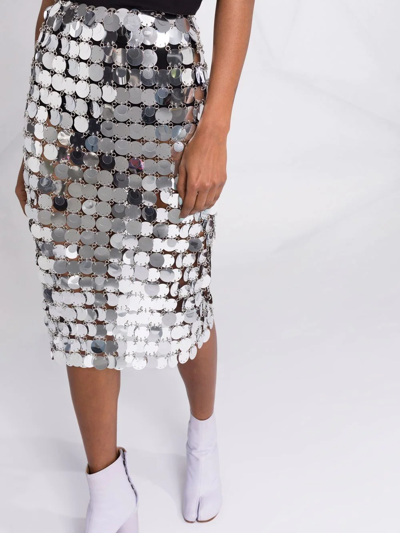 Shop Rabanne Mirror-effect Sequin Midi Skirt In Grau