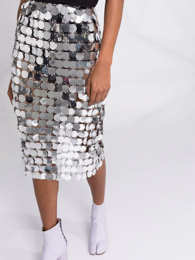 Rabanne Shimmering Midi Skirt With Circular Plastic Discs In Grau