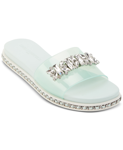Shop Karl Lagerfeld Women's Bijou Embellished Slide Sandals Women's Shoes In Mint Julep