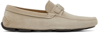 Shop Giorgio Armani Taupe Suede Loafers In 00204 Ivory