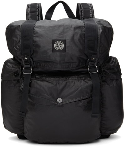 Shop Stone Island Black Canvas Backpack In V0029 Black