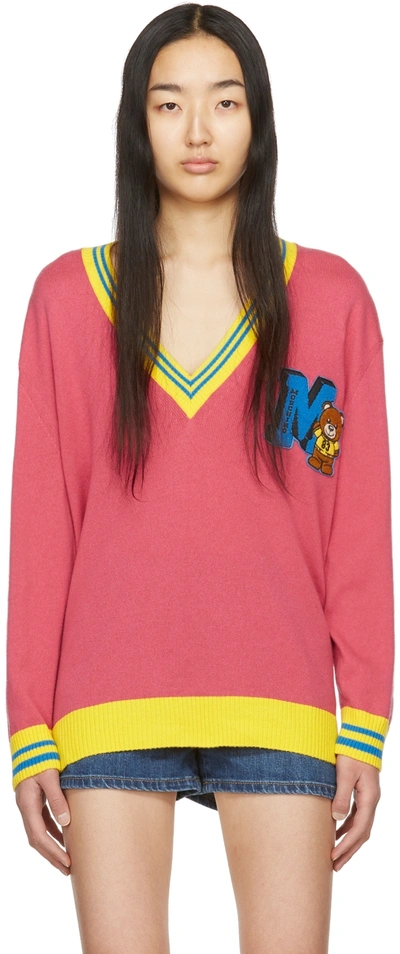 Shop Moschino Pink Teddy Varsity Sweater In A1206 Pink