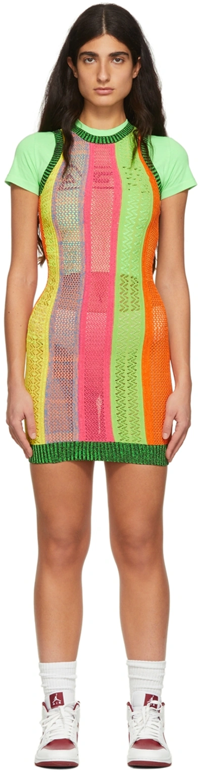 Agr Colour-block Crochet-knit Mini Dress In Green | ModeSens