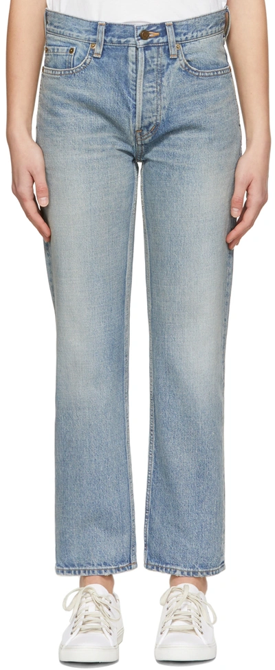 Shop Saint Laurent Blue 90's Cropped Jeans In 4373 Dirty Authentic