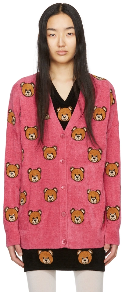 Shop Moschino Pink Teddy Cardigan In V2206 Pink