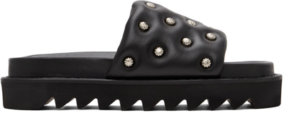 Shop Toga Black Leather Slip-on Sandals In Aj1168 - Black