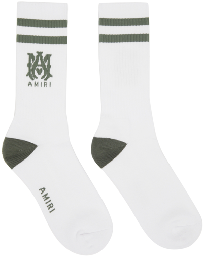 Shop Amiri White & Green Ribbed M.a. Socks In Military Green-cotto