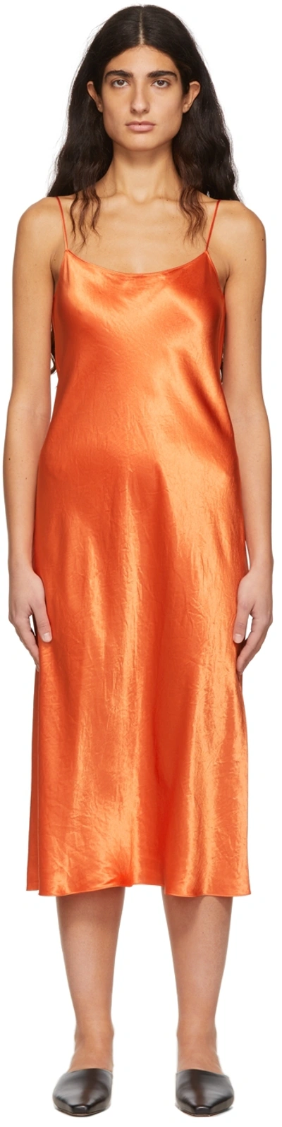 Shop Vince Orange Acetate Midi Dress In Burnt Orange-812bor