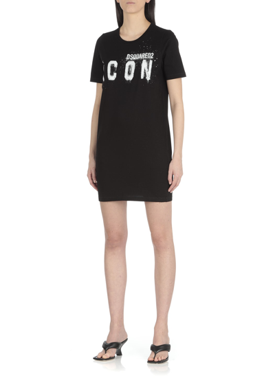 Shop Dsquared2 Icon Spray Dress In Black