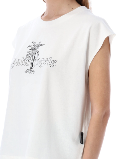 Shop Palm Angels Palm Logo Muscle Tee In Off White