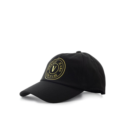 Shop Versace Jeans Couture V-emblem Black Baseball Cap In Nero