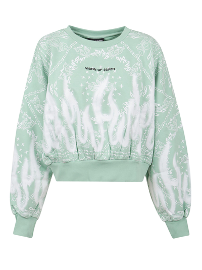 Shop Vision Of Super Green Crop Hoodie With White Spray Flames