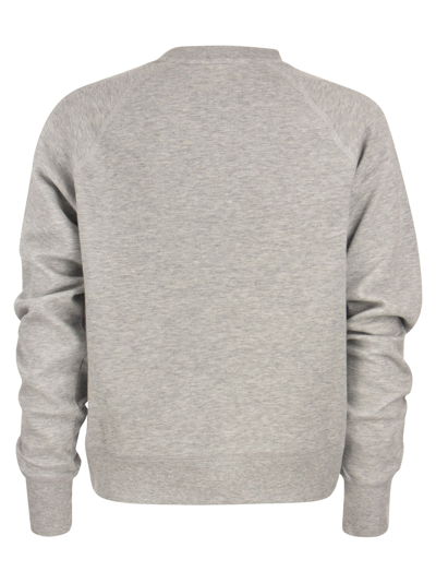Shop Woolrich American Crewneck Sweatshirt With Embroidered Logo In Melange Grey