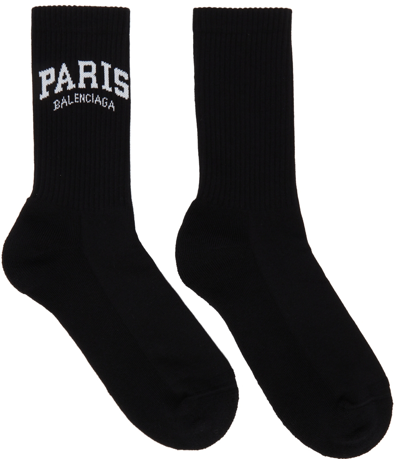 Shop Balenciaga Black 'paris' Tennis Socks In 1077 Black/white