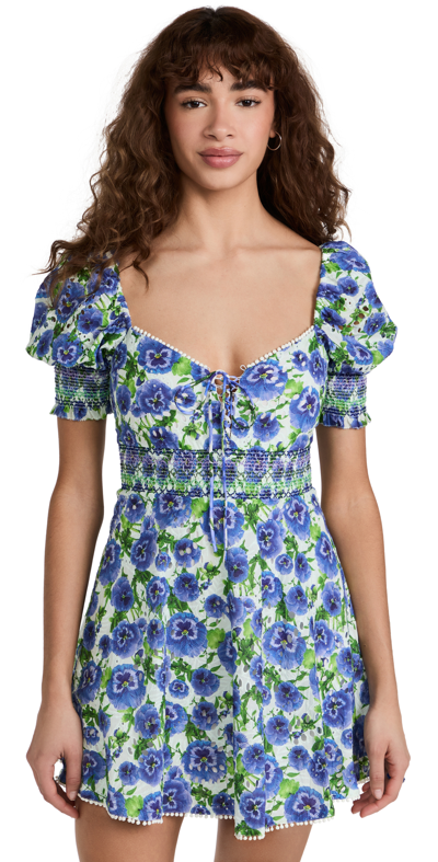 Shop Alice And Olivia Crawford Smocked Mini Dress In Perfect Pansy Multi