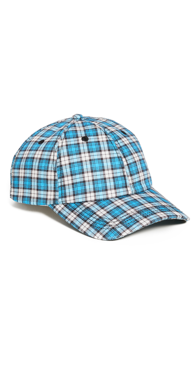 Shop Ganni Baseball Cap In Check Azure Blue