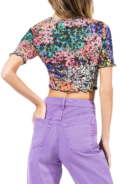 Afrm Isla Mesh Crop Shirt In Patchwork Floral