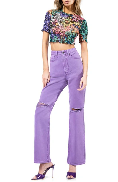 Afrm Isla Mesh Crop Shirt In Patchwork Floral