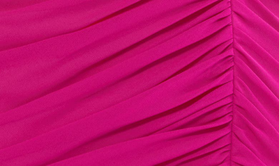 Shop Mac Duggal Ruched Long Sleeve Chiffon Cocktail Minidress In Hot Pink