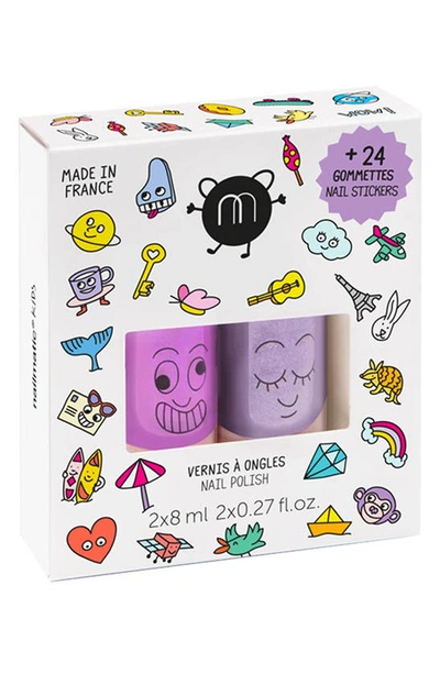 Shop Nailmatic Kids' Set Of 2 Water Based Nail Polishes & Sticker Set In Purple
