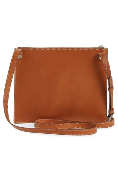 Shop Jil Sander Cotton Net & Leather Crossbody Bag In Medium Brown