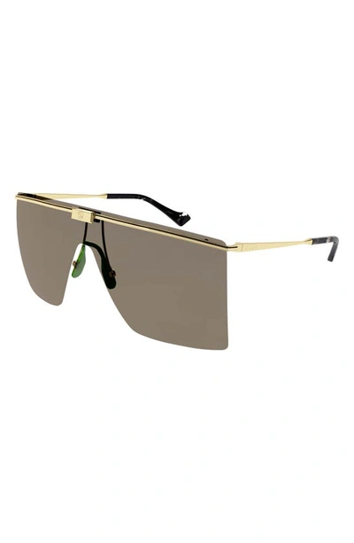 Shop Gucci 99mm Shield Sunglasses In Gold 1