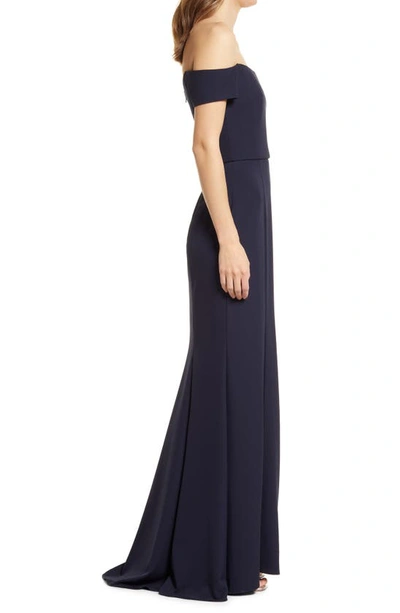 Shop Amsale Off The Shoulder Crepe Gown In Navy