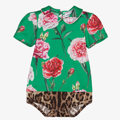Shop Dolce & Gabbana Girls Green Carnation Baby Shortie