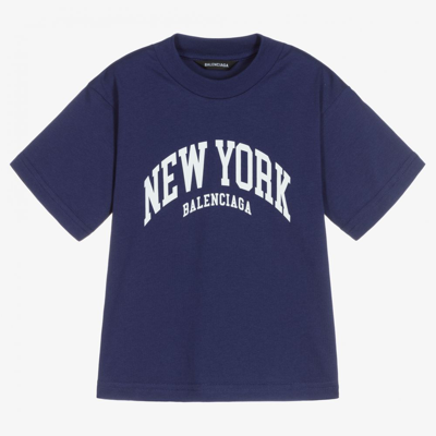 Shop Balenciaga Blue New York Cotton T-shirt