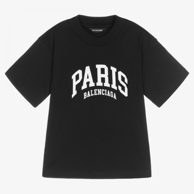 Shop Balenciaga Black Paris Cotton T-shirt