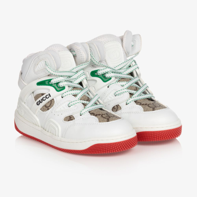Shop Gucci Boys White High-top Basket Sneakers