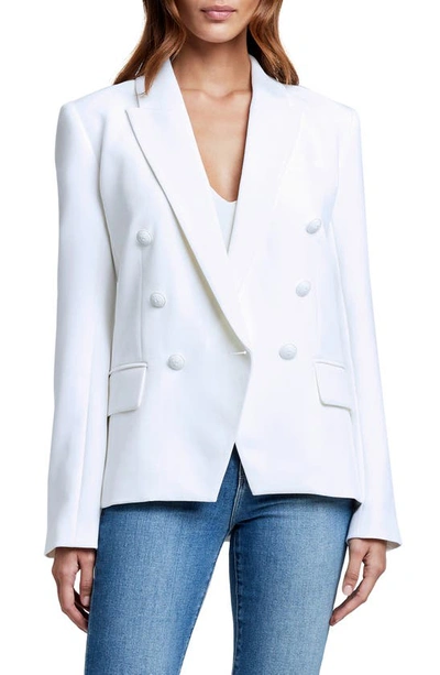 Shop L Agence Kenzie Double Breasted Blazer In White/ White