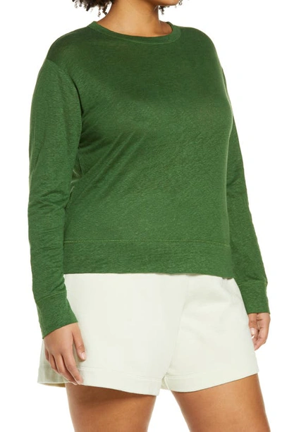 Shop Vince Linen Pullover Top In Emerald