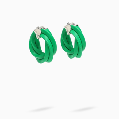 Shop Bottega Veneta Green Twisted Hoop Earrings