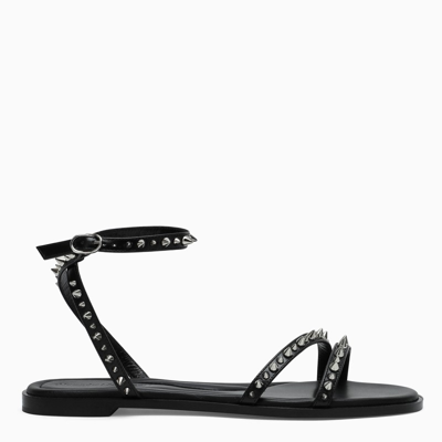 Shop Alexander Mcqueen Black Leather Flat Sandals With Studs