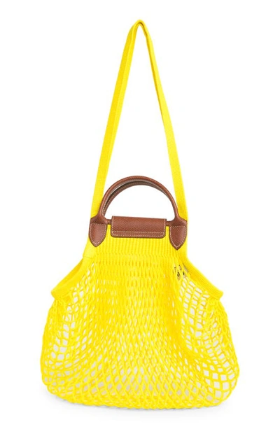 Shop Longchamp Le Pliage Filet Knit Shoulder Bag In Lemon
