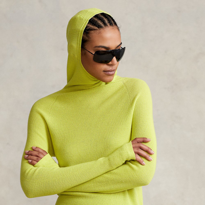Ralph Lauren Merino Wool Hooded Snood Sweater In Bright Pear | ModeSens