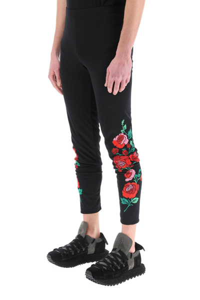 Shop Comme Des Garçons Homme Deux Comme Des Garcons Homme Plus Floral Embroidered Leggings In Black