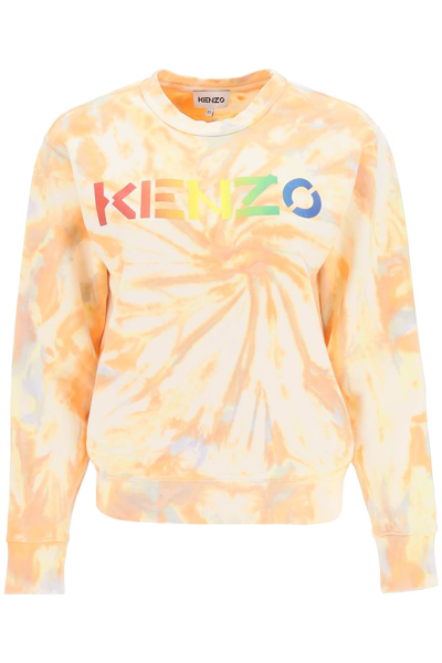 Shop Kenzo Tie-dye Sweatshirt With Rainbow Logo In Mixed Colours