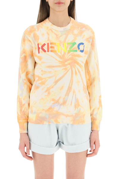 Shop Kenzo Tie-dye Sweatshirt With Rainbow Logo In Mixed Colours