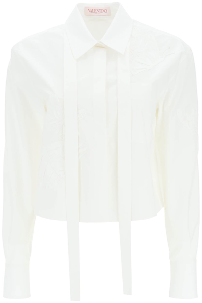 Shop Valentino Embroidered Poplin Shirt In White