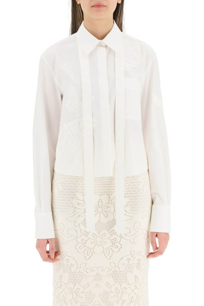 Shop Valentino Embroidered Poplin Shirt In White