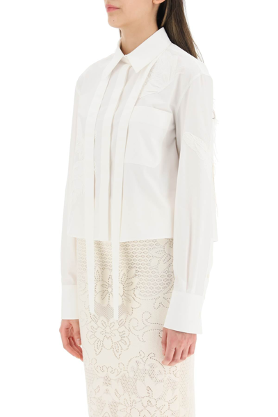 Shop Valentino Embroidered Poplin Shirt In White