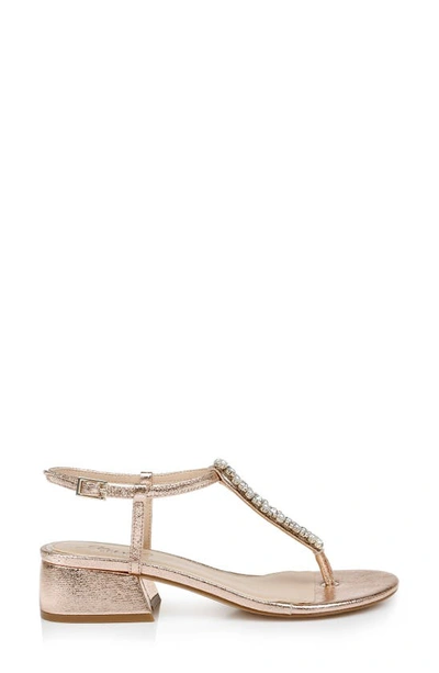 Shop Jewel Badgley Mischka Dasha T-strap Sandal In Rose Gold Textile