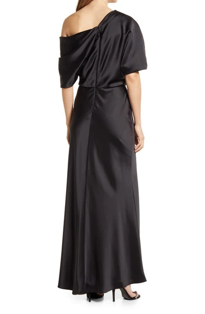 Shop Amsale One-shoulder Fluid Satin Gown In Black