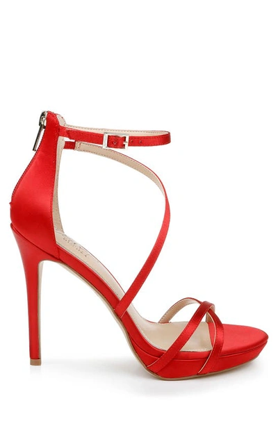 Shop Jewel Badgley Mischka Galen Strappy Platform Sandal In Red Satin