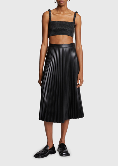 Shop Proenza Schouler White Label Pleated Vegan Leather Midi Skirt In Black