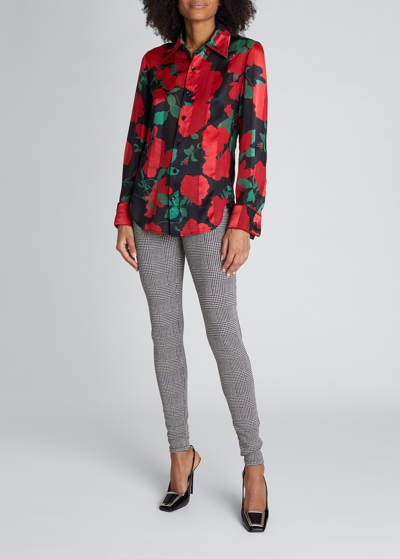 Shop Saint Laurent Rose-print Silk Button-down Top In Neromulti