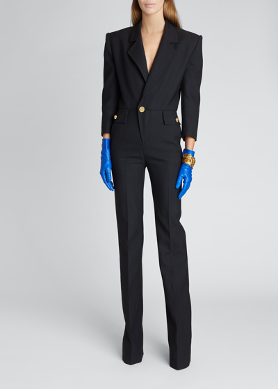 Shop Saint Laurent Wool Blazer Flared Jumpsuit In Nero